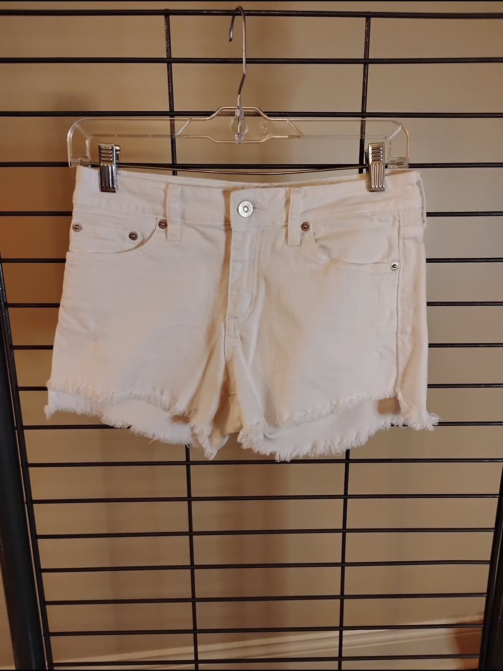 Just USA Off White Frayed Hem Denim Shorts